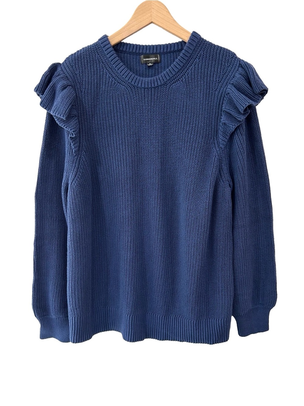Summersalt women’s Flirty Ruffle Sleeve Sweater 2XL Atlantic Blue cotton NWT